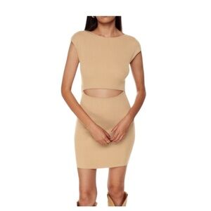 HOUSE‎ OF HARLOW 1960 Women's Cut Out Ribbed Knit Mini Dress Beige Size M NWOT